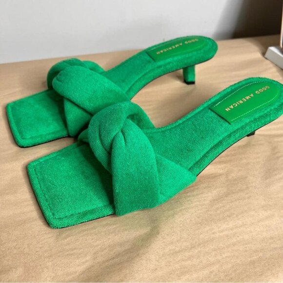 Good American Womens Size 11 Green Terry Kickstand Mules Open Toed Sandals NEW - Picture 2 of 14